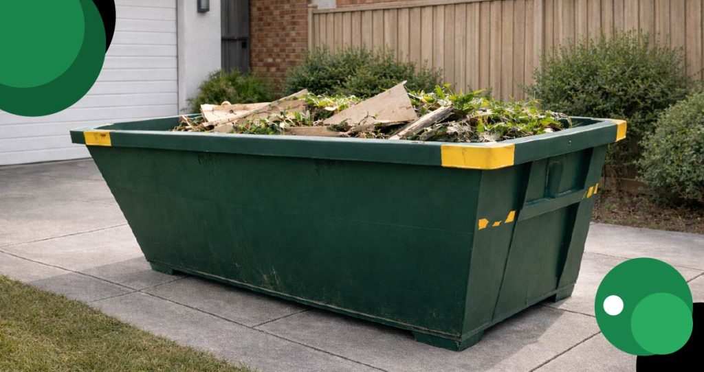 Rubbish removal in Glenorchy with Skip Bin Hire Hobart, showing a front yard skip bin for safe and compliant household waste disposal