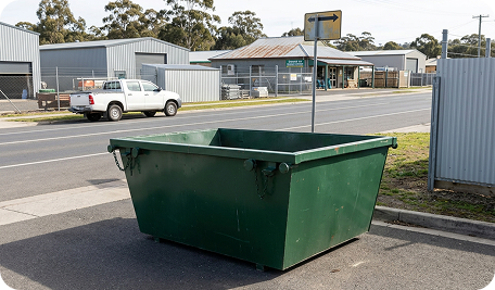 Skip bin at a commercial site for waste removal in Clarence Tasmania
