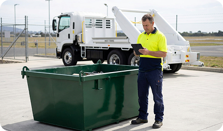Full skip bin in Cambridge ready for collection and disposal by waste removal service