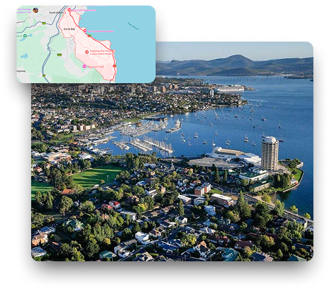 Skip bin hire Sandy Bay Tasmania map and coastal view showing local service area