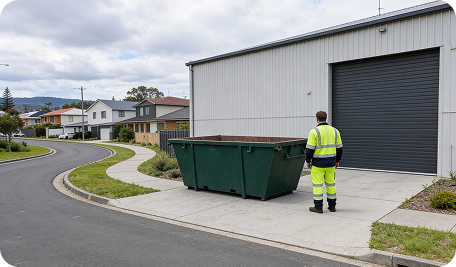 Skip bin delivered on-site in Acton Park in front of a residential property for garden waste, home improvement, and rural maintenance clean-ups